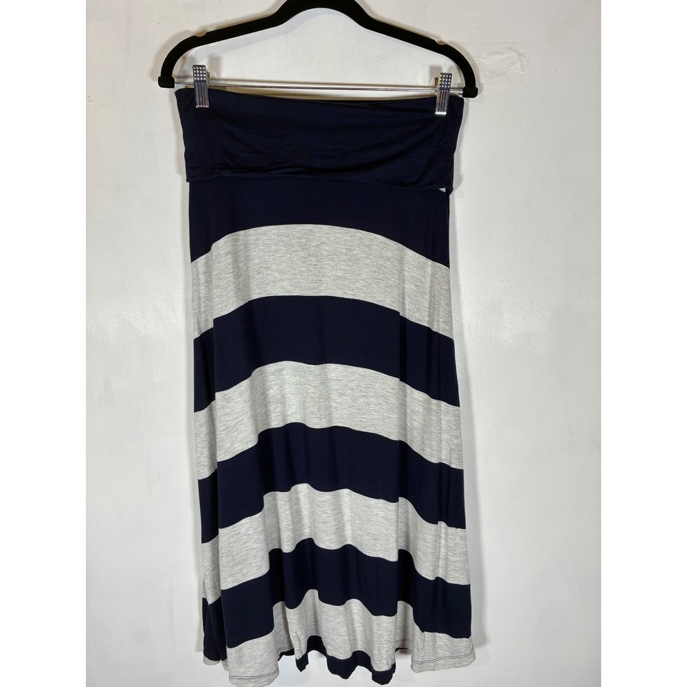 Gap Women's Medium Navy Striped Fold Over Waist Stretch Maxi Skirt Y2K Style